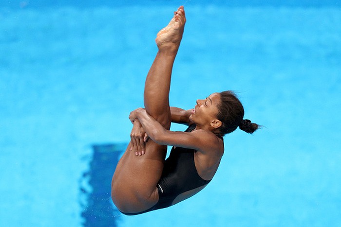 TOKYO, JAPAN - JULY 30: Luana Lira of Team Brazil competes during the Women's 3m Springboard Preliminary round on day seven of the Tokyo 2020 Olympic Games at Tokyo Aquatics Centre on July 30, 2021 in Tokyo, Japan. (Photo by Maddie Meyer/Getty Images)