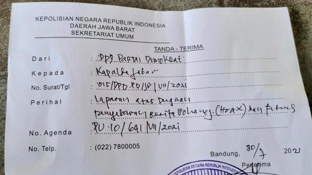 Bukti laporan Demokrat Jabar ke polisi