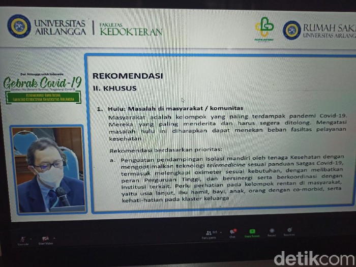 Guru besar (Gubes) di Fakultas Kedokteran Universitas Airlangga (FK Unair) Surabaya memberi rekomendasi untuk menangani pandemi COVID-19. Rekomendasi ini disampaikan dalam aksi bertajuk Gebrak COVID-19 atau Gerakan Aksi Bersama Serentak Tanggulangi COVID-19.