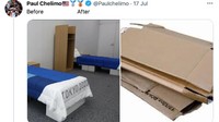Dalam cuitannya pada Sabtu (17/7/2021) ia menyebutkan jika tempat tidur yang berada di wisma atlet Olimpiade Tokyo 2020 terbuat dari kardus. Dok. Twitter Paul Chelimo.