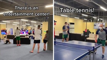 Untuk relaksasi, disediakan permainan seperti ping pong dan video game. Foto: Instagram
