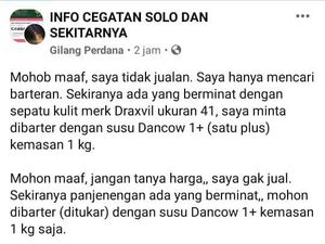 Pilu, Ayah di Solo Posting Tawarkan Tukar Sepatu dengan Sekotak Susu Anak