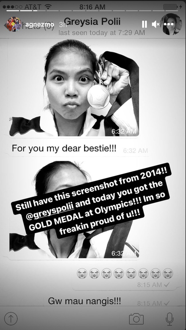 Kini saat sang sahabat meraih medali emas bulutangkis ganda putri di Olimpiade Tokyo 2020, Agnez Mo mengunggah rasa bangganya pada Greysia. “Still got the screenshot from 2014! @greyspolii and today you got the GOLD MEDAL at Olympics. Im so freakin proud of u,” tulisnya. Foto: Instagram