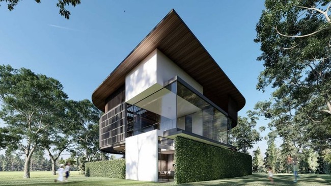 Inilah penampilan bagian belakang rumah yang tidak kalah fotogenik dengan desainnya yang modern. (Foto: Instagram/@angkasaarchitects)
