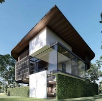 Inilah penampilan bagian belakang rumah yang tidak kalah fotogenik dengan desainnya yang modern. (Foto: Instagram/@angkasaarchitects)
