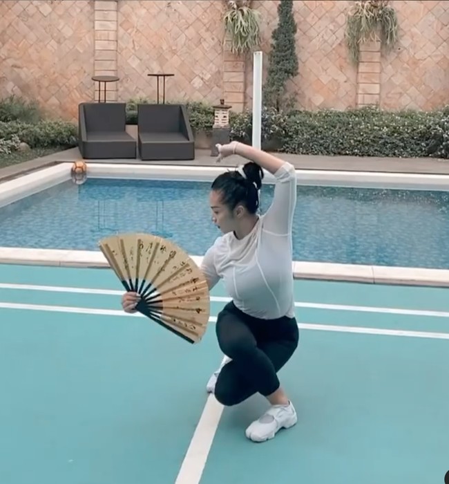 Melalui beberapa video yang diunggah oleh Krisdayanti, dirinya tampak cukup mahir melakukan Wushu. Olahraga tersebut sendiri tampak dilakukan oleh Krisdayanti di rumahnya. Foto: Instagram/@krisdayantilemos