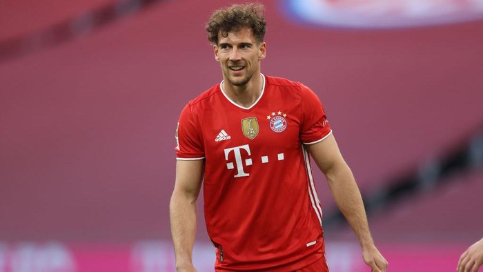 MUNICH, GERMANY - MAY 08: Leon Goretzka of FC Bayern München looks on during the Bundesliga match between FC Bayern Muenchen and Borussia Moenchengladbach at Allianz Arena on May 08, 2021 in Munich, Germany. (Photo by Alexander Hassenstein/Getty Images)