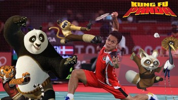 Ada lagi meme Anthony Ginting dibantu semua karakter dari Kung Fu Panda. Pose Ginting memang seperti memperagakan jurus kungfu. Foto: (Twitter)