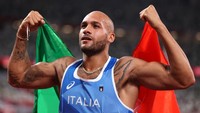 Torehan Jacobs ini merupakan emas pertama Italia di cabang atletik lari 100 meter sepanjang sejarah Olimpiade. Patrick Smith/Getty Images.