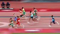 Bertanding di Japan National Stadium, Minggu (1/8) malam WIB, Jacobs berhasil finis terdepan di laga final. Ia mencatatkan waktu 9,80 detik. Maja Hitij/Getty Images.