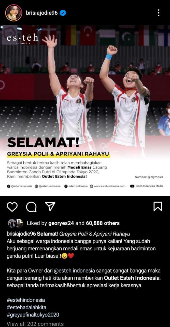Hadiah Bisnis Kuliner untuk Greysia Polii/Apriyani Rahayu