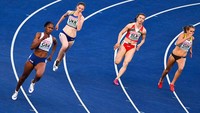 Timanovskaya menjadi salah satu atlet Belarusia yang dibawa ke Tokyo. Ia dijadwalkan turun di nomor lari 200 meter. Getty Images/David Ramos