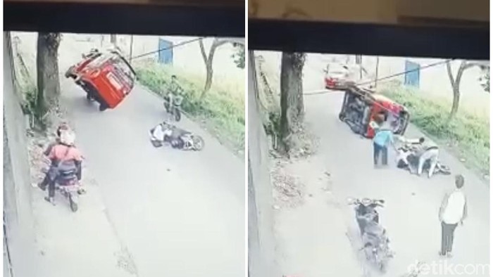 Viral video angkot terguling usai hindari pemotor di Sukabumi
