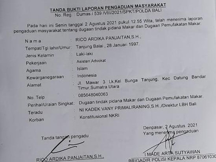 Direktur LBH Bali dilaporkan ke polisi atas dugaan makar