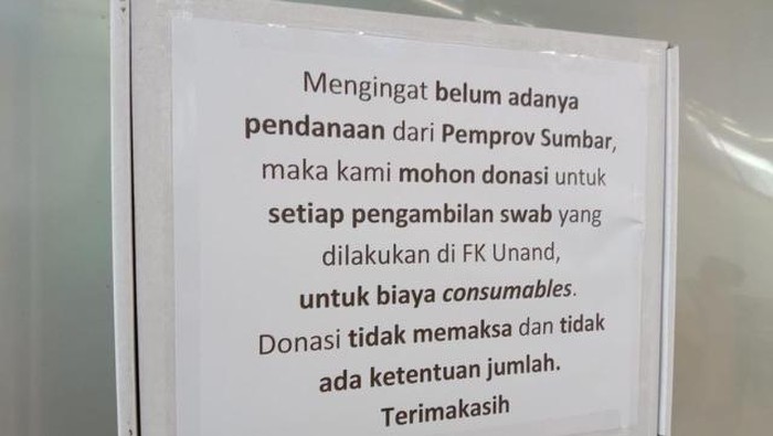 Pemberitahuan permintaan donasi di Lab FK Unand (dok. Istimewa)