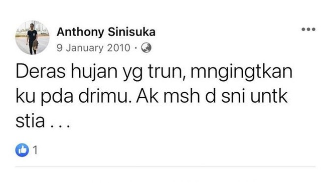 Karena kemenangan yang diperoleh oleh Anthony itu, dirinya jadi mendapat banyak sorotan. Salah satu hal yang juga disorot adalah unggahan lawasnya di akun Facebook pribadinya. Foto: Facebook/Anthony Sinisuka