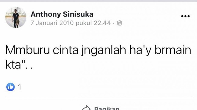 Nama Anthony Sinisuka Ginting belakangan menjadi sorotan usai dirinya berhasil meraih medali perunggu dalam Olimpiade Tokyo 2020. Namun tak hanya karena prestasinya, beberapa unggahan jadul Anthony mengenai percintaan pun ternyata tengah viral dan ramai diperbincangkan. Foto: Facebook/Anthony Sinisuka