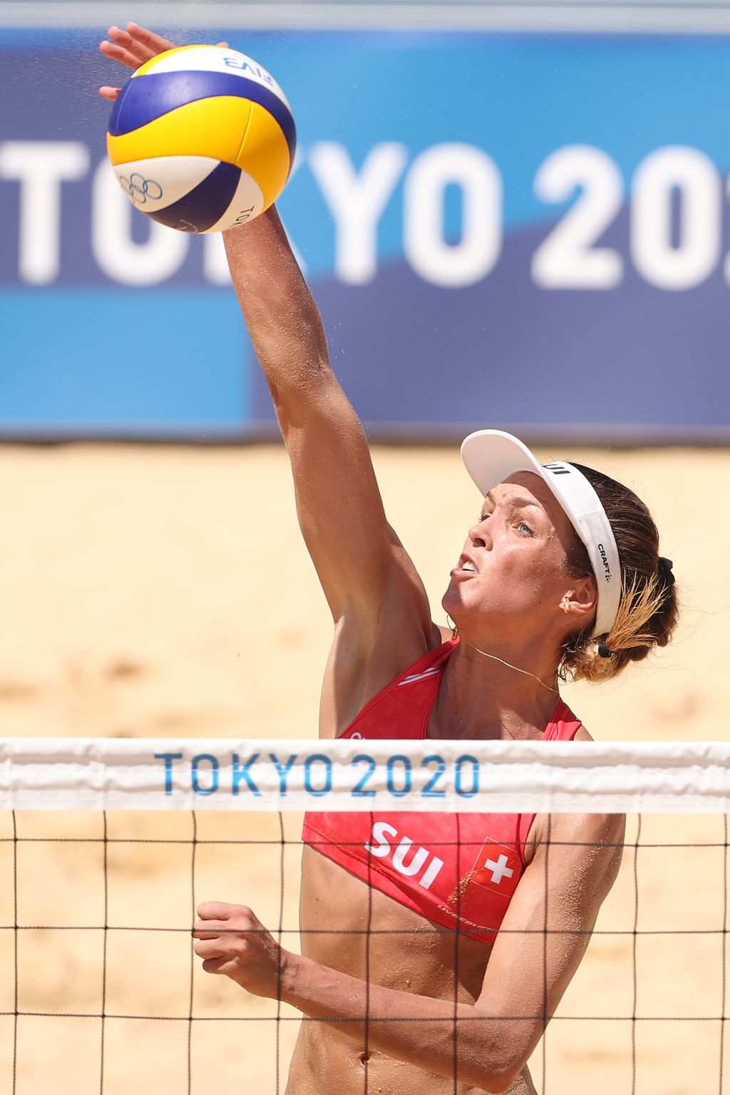 RIO DE JANEIRO, BRAZIL - AUGUST 09: Laura Giombini of Italy and Nada Meawad of Egypt battle at the net during the Women's Beach Volleyball Preliminary Pool A match on Day 4 of the Rio 2016 Olympic Games at the Beach Volleyball Arena on August 9, 2016 in Rio de Janeiro, Brazil.  (Photo by Ezra Shaw/Getty Images)
