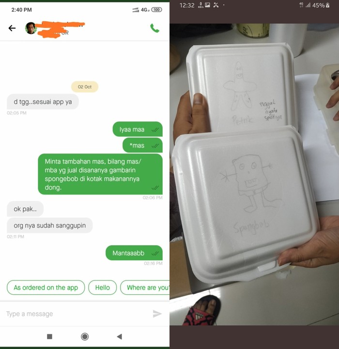 Driver Ojol Ini Bingung Karena Pembeli Minta Kotak Makannya Digambari SpongeBob Driver Ojol Ini Bingung Karena Pembeli Minta Kotak Makannya Digambari SpongeBob