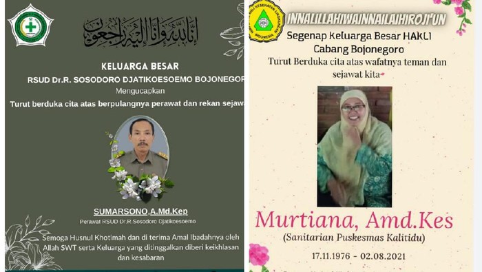 Dua nakes di Bojonegoro meninggal terpapar COVID-19 di awal Agustus ini. Keduanya dimakamkan secara prokes.