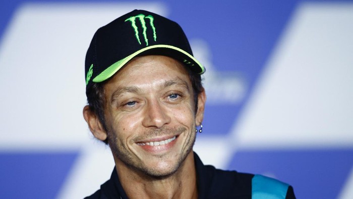 Italian rider Valentino Rossi attends a news conference ahead of the MotoGP motorcycle race Grand Prix of Styria at the Red Bull Ring in Spielberg, Austria, Thursday, Aug. 5, 2021. Rossi announced his retirement as an active MotoGP rider at the end of the 2021 race season. (AP Photo/Gerhard Schiel)