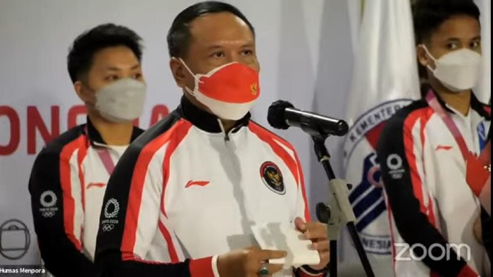Menteri Pemuda dan Olahraga RI, Zainudin Amali, dalam acara penyambutan Kontingen Indonesia di Bandara Soekarno-Hatta, Jakarta, Rabu 5 Agsutus 2021.