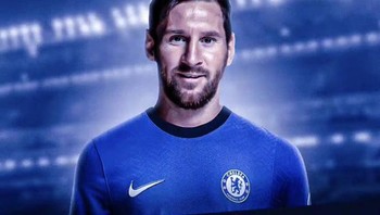 Foto bikinan fans Chelsea, kalau Messi pindah ke sana. Pantas nggak? Foto: (Twitter)