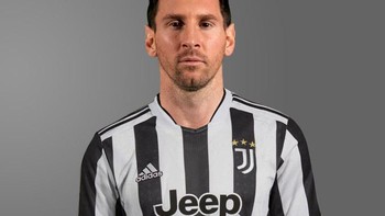 Pindah ke Liga Italia Seri A kenapa tidak. Ini kira-kira foto Messi berseragam Juventus. Foto: (Twitter)
