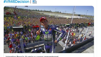 Akun resmi MotoGP pun sambung menyambung membahas mengenai kiprah Valentino Rossi. Foto: Twitter