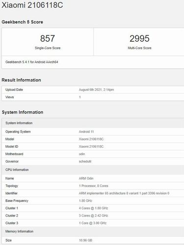 Hasil benchmark Mi Mix 4 di Geekbench