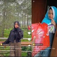 Ambil paket apalagi jika harus difoto memang bisa jadi merepotkan untuk mereka yang berhijab. Foto: TikTok @hesfinatia