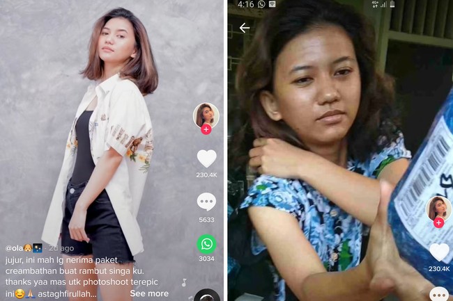 Di TikTok selalu saja ada tren baru yang viral dan menghibur para warganet. Beberapa waktu lalu banyak orang mengunggah potret perbedaan penampilan mereka saat difotoin teman versus difotoin kurir yang bikin ngakak. Salah satu orang yang memviralkan tren ini adalah Ola. Ia mengaku sedang creambath rambut ketika kurir paket datang ke rumah. Foto: TikTok @olalilulelo