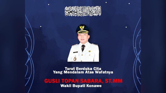 Wakil Bupati Konawe Gusli Topan Sabara Meninggal Dunia (Foto: Istimewa)
