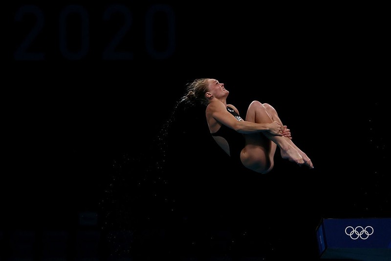 TOKYO, JAPAN - AUGUST 05: Delaney Schnell of Team United States competes in the Women's 10m Platform Final on day thirteen of the Tokyo 2020 Olympic Games at Tokyo Aquatics Centre on August 05, 2021 in Tokyo, Japan. (Photo by Tom Pennington/Getty Images)