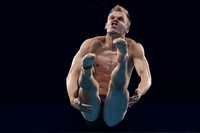 TOKYO, JAPAN - AUGUST 06: Timo Barthel of Team Germany competes in the Mens 10m Platform preliminaries on day fourteen of the Tokyo 2020 Olympic Games at Tokyo Aquatics Centre on August 06, 2021 in Tokyo, Japan. (Photo by Tom Pennington/Getty Images)