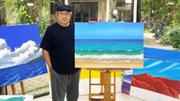 Ada juga lukisan debur ombak di Pantai Pacitan. Melukis disebut membuat SBY bisa berdamai dengan hati. Foto: (Dok. Jansen Sitindaon)