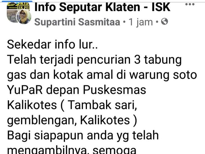 Pemilik warung sediakan sekarung beras untuk maling yang bobol warungnya, Klaten, Sabtu (7/8/2021).