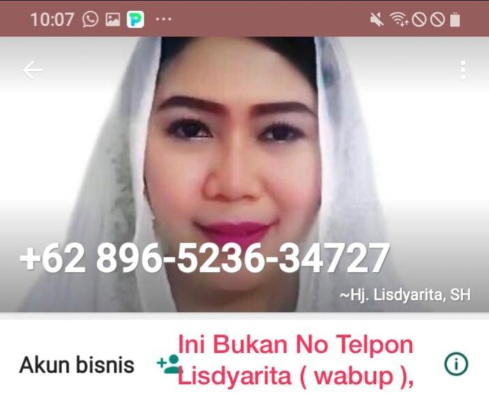 tangkapan layar nomor penipu Wabup Ponorogo