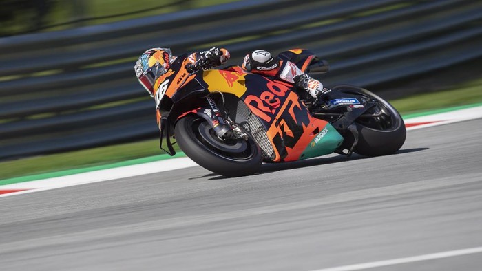 SPIELBERG, AUSTRIA - AUGUST 06: Dani Pedrosa of Spain and Red Bull KTM Factory Racing rounds the bend during the MotoGP of Styria - Free Practice at Red Bull Ring on August 06, 2021 in Spielberg, Austria. (Photo by Mirco Lazzari gp/Getty Images)