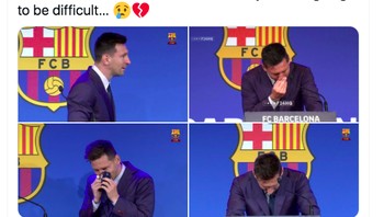 Messi tampak tidak dapat menahan rasa sedihnya yang mendalam. Foto: Twitter