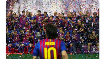 Jangan menangis karena ini sudah selesai, senyumlah karena yang terjadi, tulis netizen fans Barcelona ini. Foto: Twitter