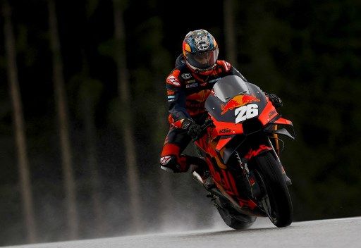 KTM Spanish rider Dani Pedrosa competes before a crash in the Styrian Motorcycle Grand Prix at the Red Bull Ring race track in Spielberg, Austria on August 8, 2021. (Photo by ERWIN SCHERIAU / APA / AFP) / Austria OUT