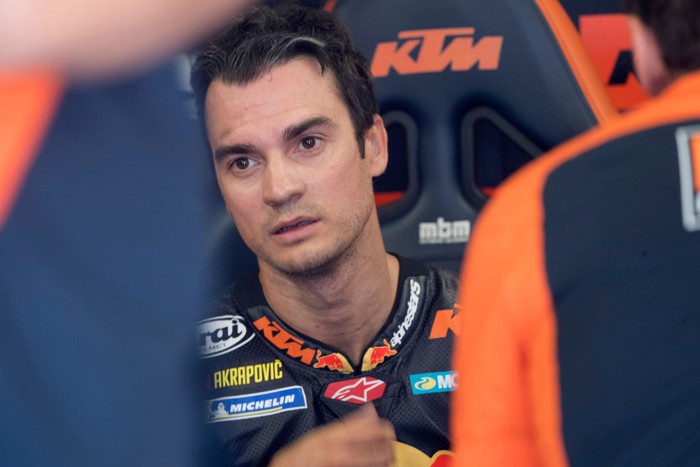 SPIELBERG, AUSTRIA - AUGUST 07: Dani Pedrosa of Spain and Red Bull KTM Factory Racing looks on in box during the MotoGP of Styria - Qualifying at Red Bull Ring on August 07, 2021 in Spielberg, Austria. (Photo by Mirco Lazzari gp/Getty Images)