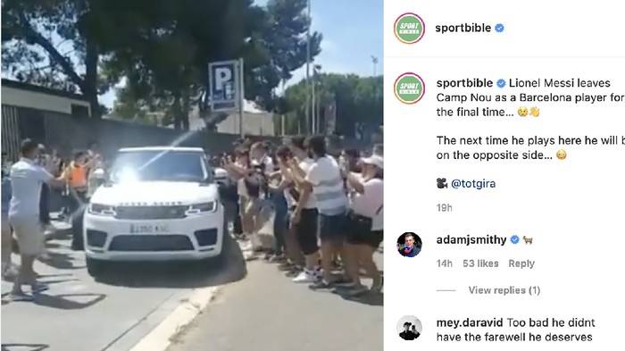 Mobil Lionel Messi diserbu fans saat meninggalkan Camp Nou