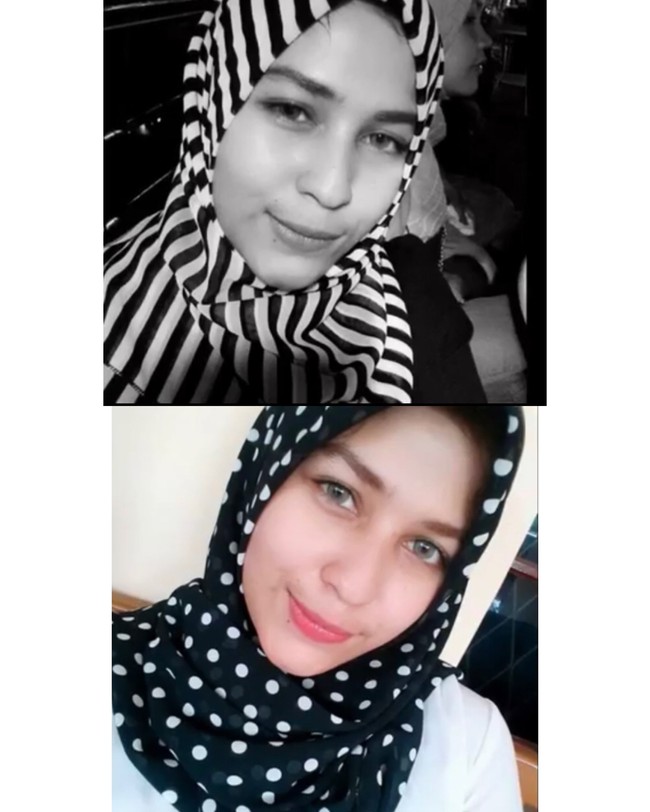 Mona Rizqia terlihat memakai hijab monokrom, motif stripe dan polkadot hitam. Softlens warna abu-abu yang dipakainya membuat wajahnya semakin memesona. Foto: Dok. Youtube GoodNewsTodayCelebrity.