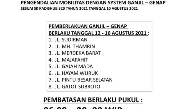 Jadwal dan titik pengendalian mobilitas dengan sistem ganjil genap