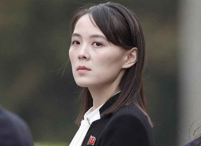 FILE - In this March 2, 2019, file photo, Kim Yo Jong, sister of North Koreas leader Kim Jong Un attends a wreath-laying ceremony at Ho Chi Minh Mausoleum in Hanoi, Vietnam. The powerful sister of North Korean leader Kim ripped South Korea for proceeding with military exercises with the United States she claimed are an invasion rehearsal and warned that the North will speed up its efforts to strengthen its pre-emptive strike capabilities. (Jorge Silva/Pool Photo via AP, File)
