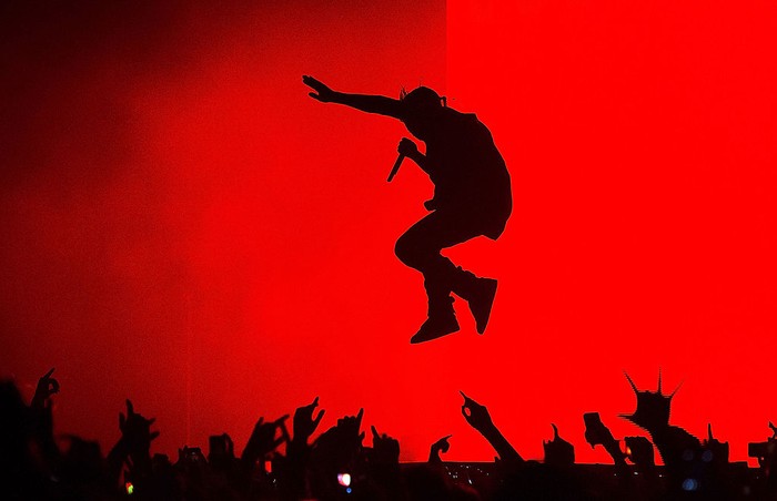 SYDNEY, AUSTRALIA - SEPTEMBER 12:  Kanye West performs live for fans at Qantas Credit Union Arena on September 12, 2014 in Sydney, Australia.  (Photo by Mark Metcalfe/Getty Images)