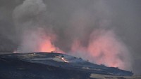 Penampakan kobaran api yang membakar hutan di dekat Petralia Soprana, di Madonie atas, dekat Palermo, Sisilia, Italia.