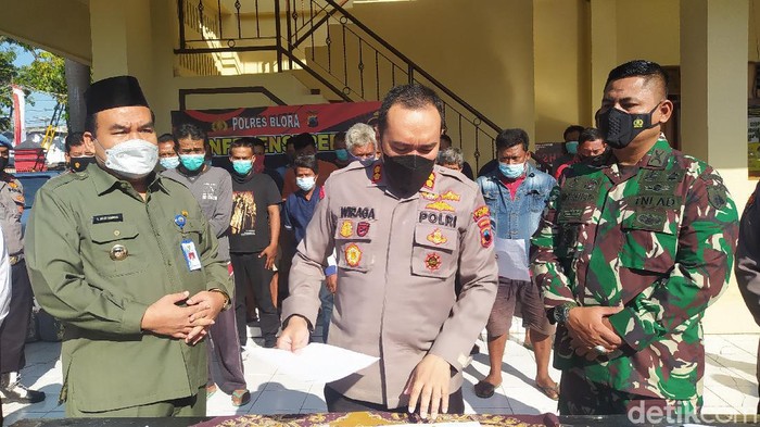 Jumpa pers kasus provokasi penjarahan di Mapolres Blora, Kamis (12/8/2021)